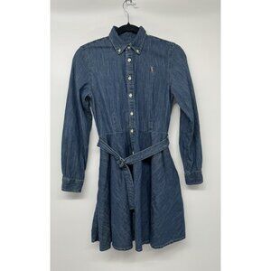 Ralph Lauren Denim Shirt Dress Girls Size 16 Blue Long Sleeve Belted Country